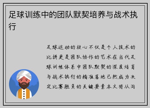 足球训练中的团队默契培养与战术执行